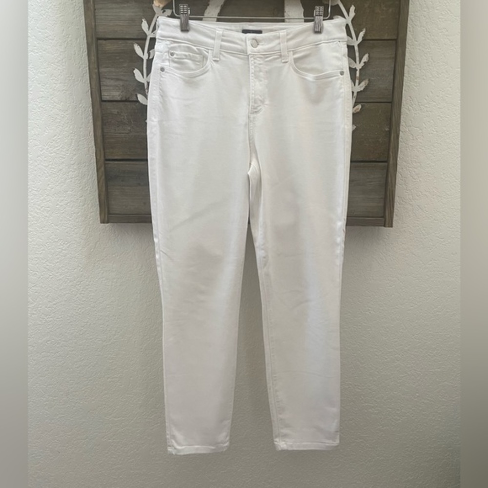 NYDJ Clarissa ankle white stretch denim jeans size 10 irregular